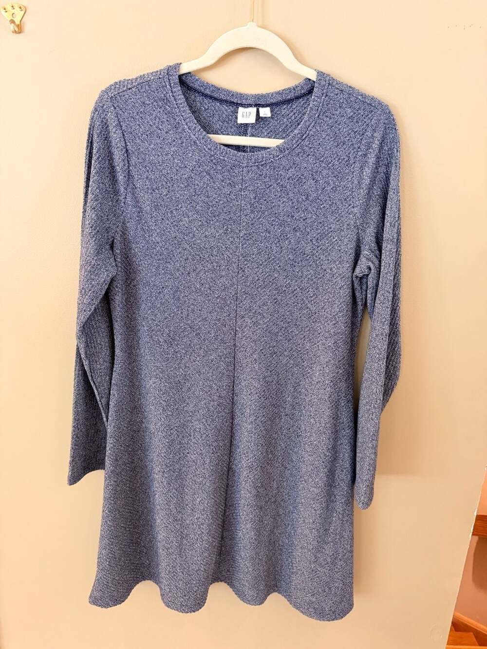 NEW Gap Dress Women M Blue Textured Knit Sheath Long Sleeve Classic Cozy K2